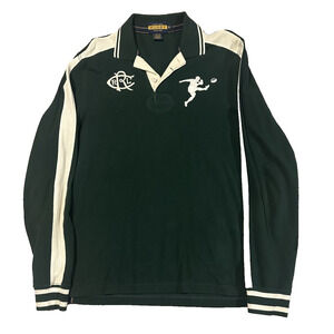Ralph Lauren Rugby Shirt Men’s M Green Cream Long Sleeve Embroidered Player RRL